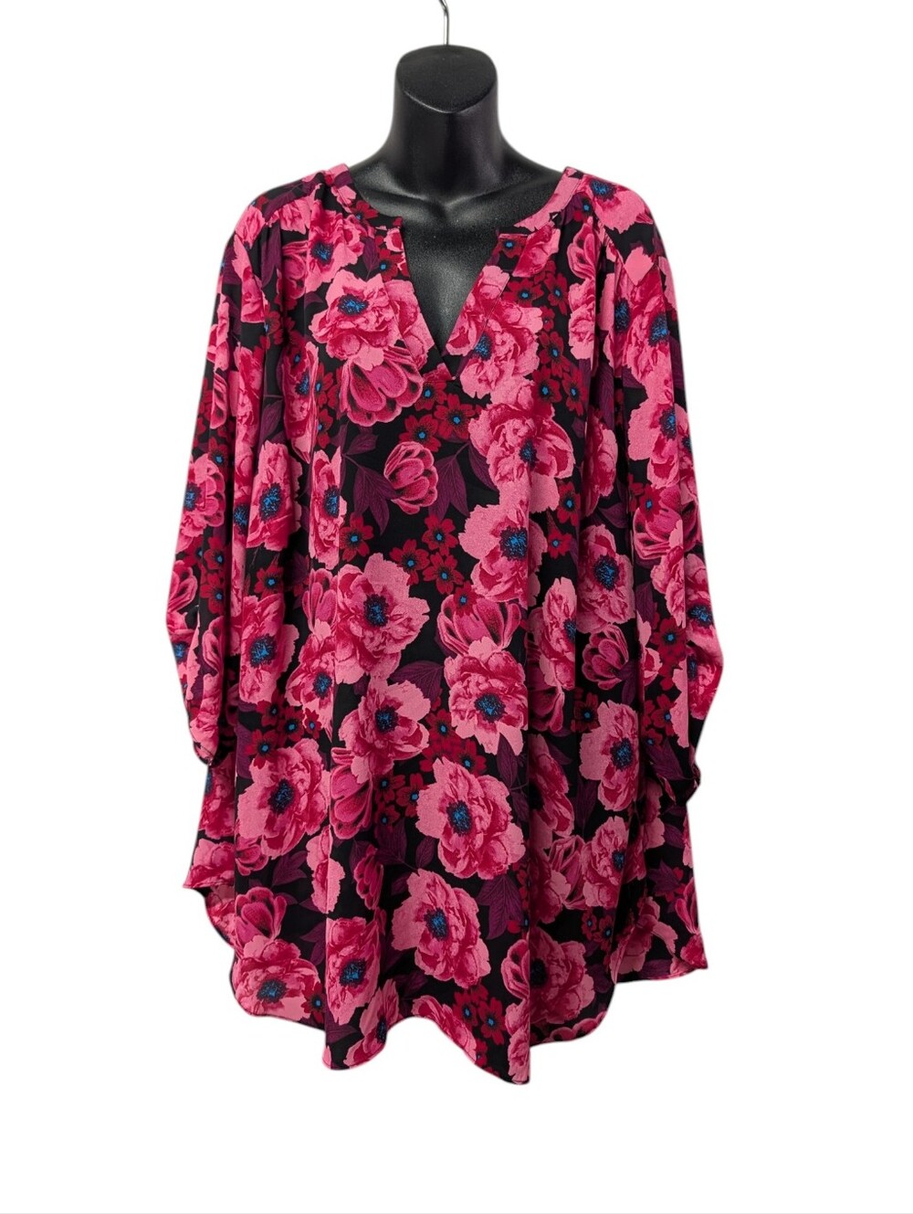 Worthington Pink Floral V-Neck Tunic Blouse